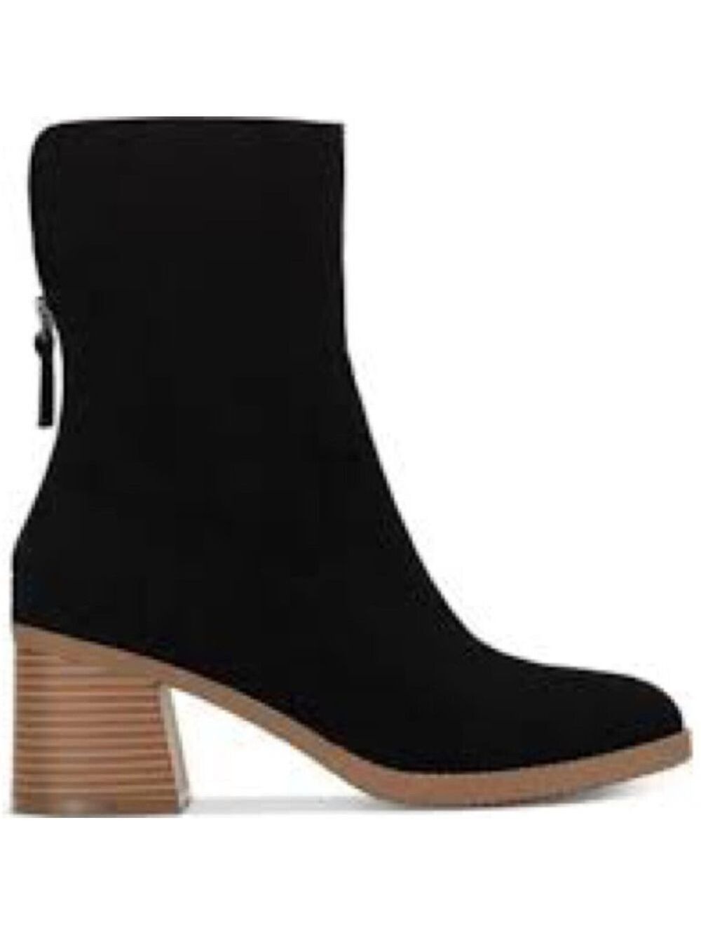 Women’s Sun + Stone Lyra Black Faux Suede Block Heel Zip-Up Booties Size 11 US